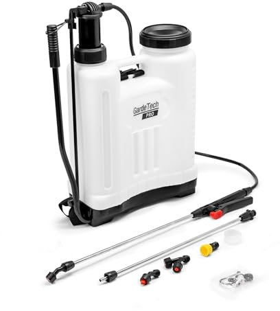 GardeTech Drucksprüher 20L – Rückenspritze mit 4 bar Druck, 4 Sprühdüsen, 100 cm Teleskoplanze, 145 cm Schlauch – Gartenspritze für Pflanzenschutz & Gartenarbeit