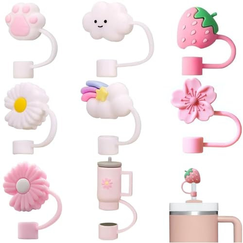 Censuob 8 Pcs Straw Covers for Stanley Cup Accessories, 10 mm 0.4in Dustproof Straw Covers Cap, Reusable Straw Toppers, Silicone Straws Cover Tips for Stanley 40/30 Oz Tumbler