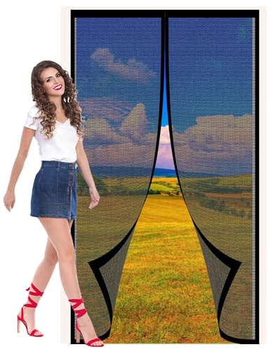 Magnet Fliegengitter Tür 77 x 215 cm Insektenschutzvorhang mit Magneten Ohne Bohren, Einfache Montage für Wohnzimmer Terrassentür, Schwarz