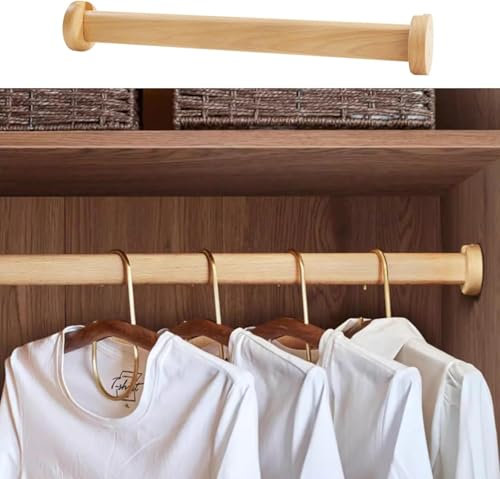 Extra robuste, ovale Kleiderstange aus Holz mit Endstütze, dicke Kleiderstange, einfach zu installieren, natürliches helles Holz, 140 cm für Schrank