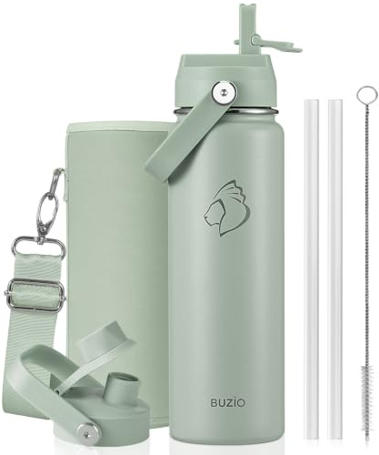 BUZIO Botella isotérmica 0,7L acero inoxidable, tapa con pajita y boquilla | Botella metálica con correa, mantiene frío 48h y calor 24h. A prueba de fugas, sin BPA, ideal para gimnasio