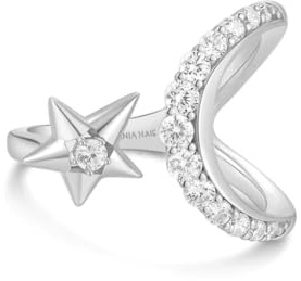 ANIA HAIE offener Damen Ring MELODIC POET Sparkling Moon and Star aus 925 Sterling Silber, Mond und Stern besetzt mit 14 Zirkonia, inkl. Geschenkverpackung