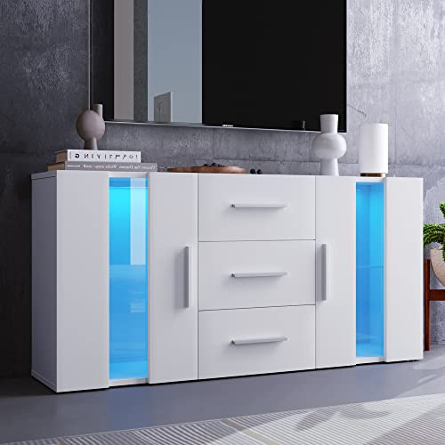 Wumagin Sideboard Kommode Anrichte Standschrank Lagerung Schrank,Küchenschrank TV-Schrank,Lowboard, mit 16 Farben LED-Leuchten für Esszimmer Wohnzimmer