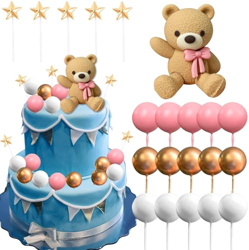 Decorazione Torta Orsacchiotto, Rosa Orso Cake Topper, Teddy Bear Baby Shower Torta Decorazione, Decorazione Torta Orso Rosa, per Decorazione Torte Nuziali, Torte di Compleanno, Feste per Bambini