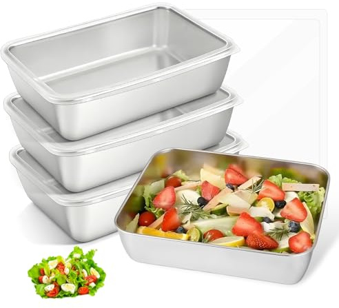 SUNOYA Juego con 4 recipientes de acero inoxidable, 1200 ml, apilables, fiambreras para frigorífico, fiambreras con tapa para carne, queso, salchichas