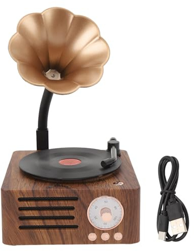 XUXHOU Retro Speaker, Portable Stereo Speaker Wood Grain Retro Vintage Gramophone Record Player for Home Office Decor