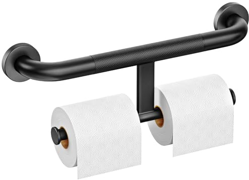 FANHAO Maniglione Doccia 2 in 1 Porta Carta, asciugamani, Acciaio Inox | 45,5 cm, acciaio inox resistente, montaggio a parete, accessibilità per anziani e persone con mobilità ridotta