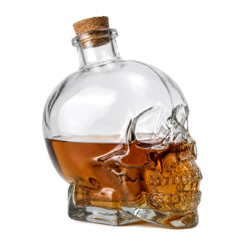 KZVXMUO Skull Glass Decanter Bottle with Cork Stopper, Empty Whisky Decanter for Spirits, Wine, Rum and Bourbon, Gothic Home Bar Decoration, Halloween Party Decor, Gift for Men (1)