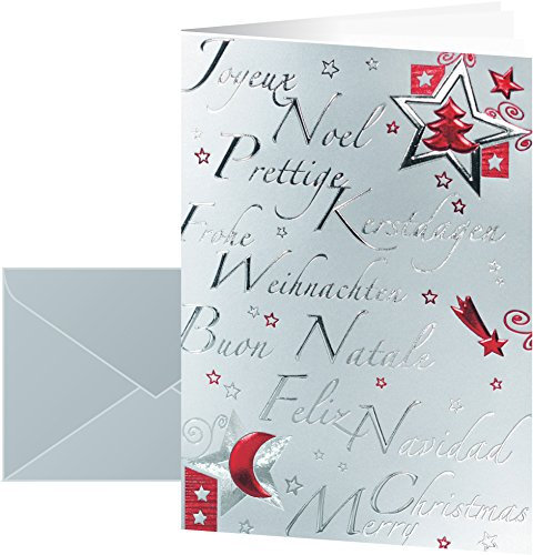 SIGEL DS362 Weihnachtskarten Silver Star Set mit Silber-Umschlägen, DIN A6, 10 Stück, mit Prägung + Einlageblatt