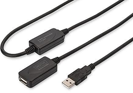 DIGITUS Câble d'extension Actif USB 2.0 - Câble répéteur - USB A mâle vers USB A Femelle - 20 m - 480 Mbit/s - Plug & Play - Alimenté par USB - Noir