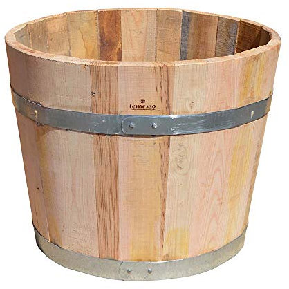 Temesso Blumentopf, Blumenkübel aus Kastanien-Holz - Fass, Holzfass als Pflanzkübel - Weinfass, Bottich, Holzkübel (D30 bis D60) mit Schlaufen (D50 H40 mit Schlaufen)