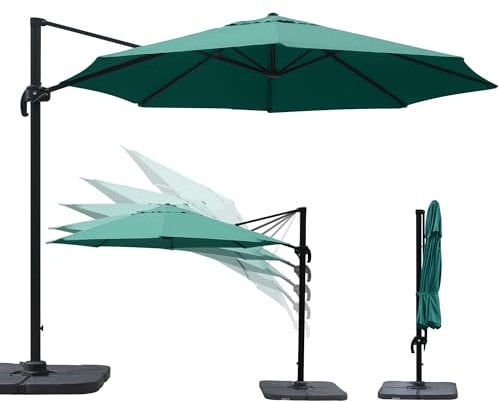paramondo parapenda Ampelschirm Ampelsonnenschirm, rund, Ø 3,5 m, 360° Schwenkbar, Kurbelbedienung, Grün, Stahl-Standkreuz und Gestell in Anthrazit