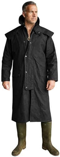 Game Technical Apparel Mens Stockman Long Length Wax Riding Cape Coat with Tartan Lining