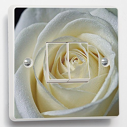 White Rose Flower Decorative Design for Double Light Cover, Self-Adhesive Vinyl Skin Sticker