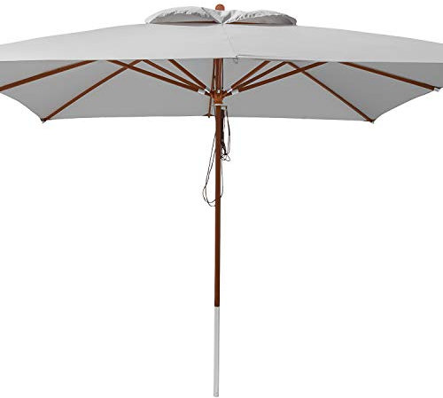 anndora® Sonnenschirm 4 x 4 m quadratisch Holz Gestänge - Silber Grau