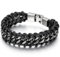 JewelryWe Schmuck Herren Armband, Breit Einzigartig Geflochten Biker Armreif, Leder Echtleder Legierung Seil, Schwarz Silber