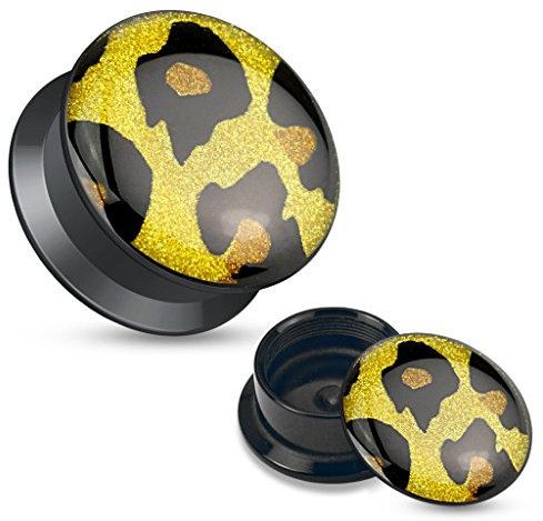 Tapsi´s Coolbodyart® Ohr Plug Kunststoff Acryl Schwarz Gold Leopard 8mm