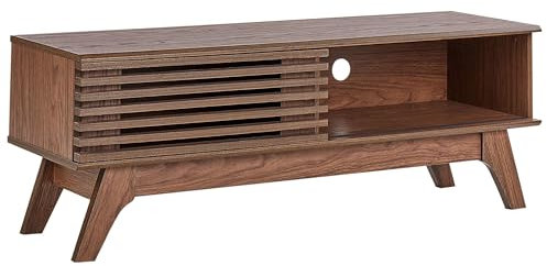 Meuble TV avec Porte Coulissante 1 Etagère Plaqué Rétro Bois Foncé Toledo