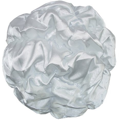 Fantasia Duschhaube Premium Polyester Satin vegan wasserdicht elastisch und mehrweg auch als Schlafhaube und Schlafmütze geeignet, weiß