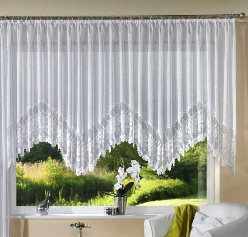 Jacquard Bogen Store Gardine, fertig genäht mit Kräuselband, pflegeleicht, chlorfrei, 180x300, 13114