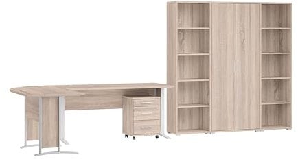Stella Trading Büromöbel Komplettset in Eiche Sonoma Optik - Möbel Set 3-teilig bestehend aus Eckschreibtisch, Rollcontainer und Regalwand