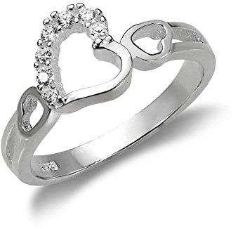 Sterling Silber & CZ Kristalle Ring mit Ineinander Greifenden Herzen | Ringgröße: 64 (Durchmesser: 20,4mm)