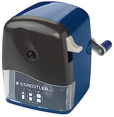 STAEDTLER Kurbel-Spitzmaschine Mars, für runde und kantige Stifte bis zu 11,6 mm Ø, Befestigungszwinge für den Schreibtisch, automatischer Spitz-Stopp, hochwertiger Metallfräser, 501 180