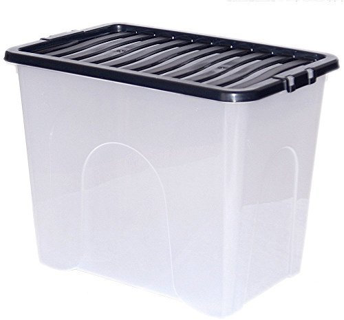 CrazyGadget® 80L 80 Litre Extra Large Big Plastic Storage Clear Box Strong Stackable Container - Made In U.K. - Pack of 3