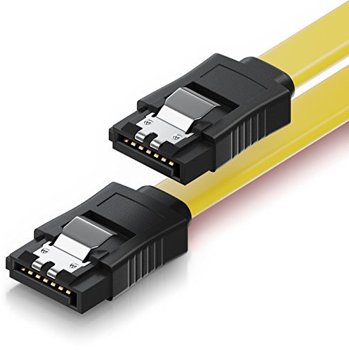 deleyCON 30cm SATA III Kabel S-ATA 3 Datenkabel - HDD SSD Verbindungskabel Anschlusskabel Metall-Clip 6 GBit/s - 2 Gerade L-Type Stecker - Gelb