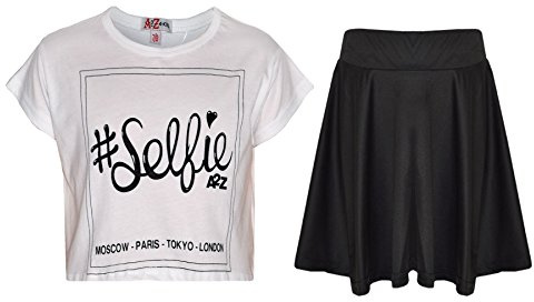 A2Z 4 Kids Girls Top Kids Selfie - New Crop Top #Selfie Skirt White 11-12