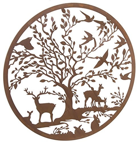 Farm and Garden Metal Woodland Deer Wall Art Screen 1m Diameter Rustic Steel