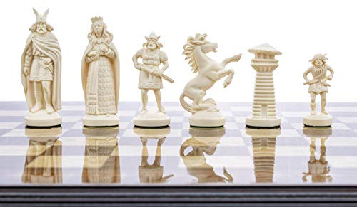 3 3/4 Black & White Viking Plastic Chess Pieces - Felted, Standard Size