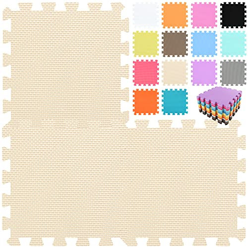 qqpp® 18 Puzzle Eva Schaumstoff Puzzlematte Puzzleteppich Kinder - Krabbelmatte Spielmatte Baby Schadstofffrei Sport rutschfest Bodenschutzmatte Fitness Matte. Beige. QQC-Jb18N