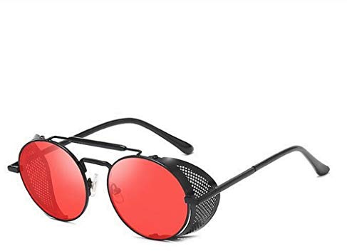 Visions India Tony Stark 06-C5 Unisex-Sonnenbrille, rote Gläser und schwarzer Rahmen, UV400, runde Sonnenbrille