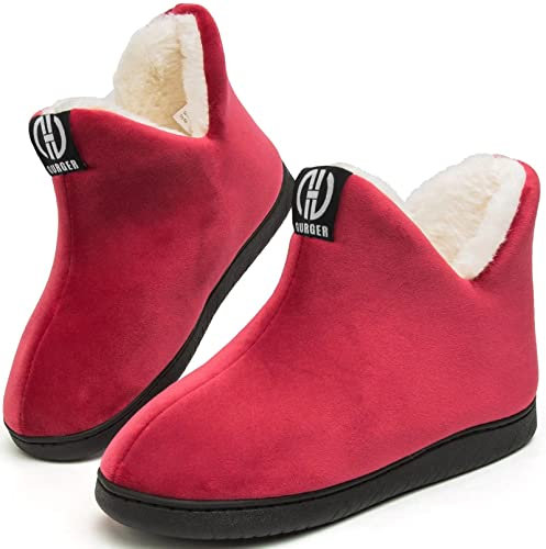 GURGER Botas de Estar por Casa Mujer Invierno Botas Pantuflas de Casa Hombre Altas Zapatillas de Casa Calentitas Botines,Rojo 38 39