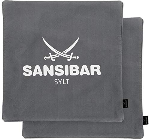 Sansibar Kissen Zierkissen Dekokissen Sofakissen 100% Baumwolle (Bezug - 45x45 cm - 2er-Set, Anthrazit/Weiß)