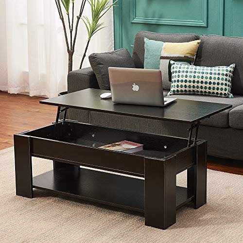 Panana Lift Up Top Coffee Table with Hidden Compartment and Shelf Wood Fold Top Expanding Side Coffee Tables Home Office Living Room Furniture Black