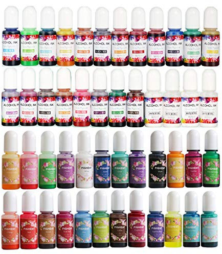 24 Bottles Alcohol-Based Inks 24 Translucent Crystals Epoxy Resin Pigment Kit for Crafting, Card Making, Scrapbooking, Party, Face, Eyes, Body, Hair, Nail
