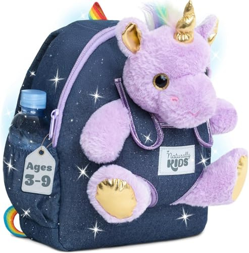 Naturally KIDS Toddler Backpack w. Plush Purple Unicorn Toy Gift 5-7 Medium