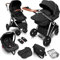 babyGO Halime Air Kinderwagen 3 in 1 - Luftreifen Edition perfekt für jedes Gelände - Voll-Gummireifen - Wickeltasche/Regenschutz/Wintersack (Anthrazit Schwarz-Silber Gestell)