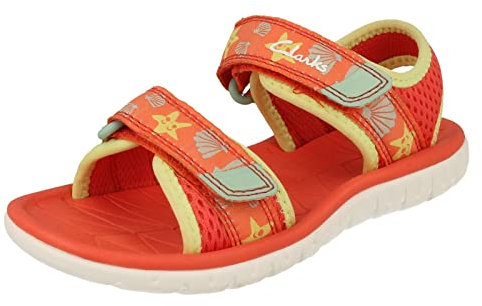 Clarks Childrens Casual Summer Sandals Surfing Tide K - Coral Textile - UK Size 13.5F - EU Size 32.5 - US Size 1M