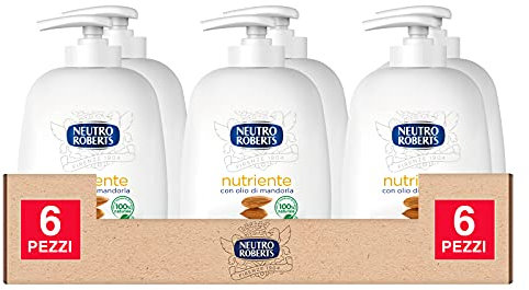 6x Neutro Roberts Sapone Liquido Nutriente con Olio di Mandorle Dermatologicamente Testato - 6 Flaconi da 200ml ognuno