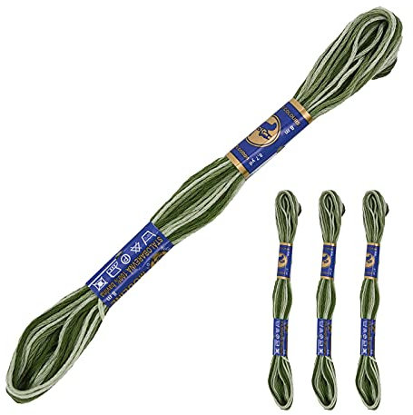 3 Docken Stickgarn je ca. 8m Sticktwist mit Farbverlauf 100% Baumwolle Stickerei Farbwahl, Farbe :66322 Olivtöne