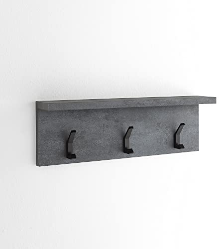 ARHome Wandgarderobe, 60 x 20 x 12 cm, Dunkler Beton, Garderobe mit Regal, Made in Italy