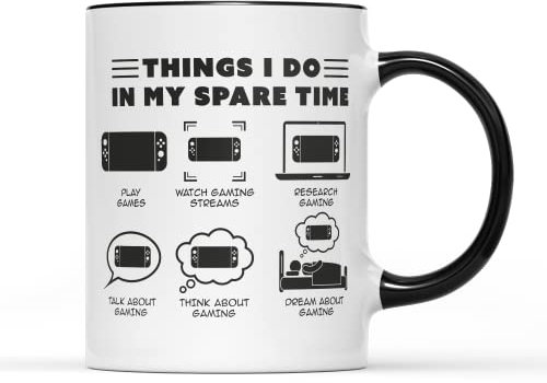 in My Spare Time Nin Console - Tazza per ragazzi e uomini, idea regalo per videogiochi, idea regalo per adolescenti e nerd, gadget per compleanno e Natale, tazza da tè e caffè in ceramica (manico nero