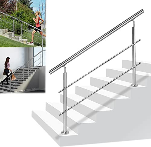 LZQ Edelstahl Handlauf Geländer Treppengeländer Innen und Außen, Edelstahlgeländer Außengeländer mit 2 Querstäbe, für Treppen, Brüstung, Balkon, Garten (160cm, mit 2 Querstäbe)