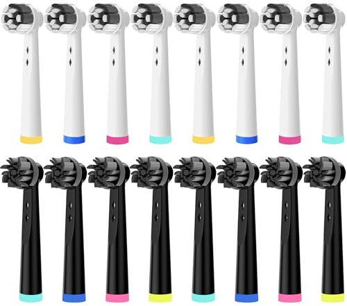 16er Aufsteckbürsten Kompatibel mit Oral B Elektrische Zahnbürste, 8pcs Weiße Ersatzbürsten, 8pcs Schwarze Zahnbürstenköpfe passend für Precision clean und mehre Modelle…