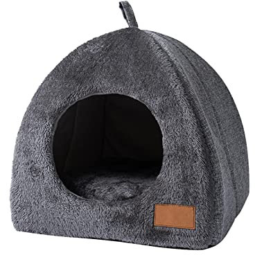 Katzenbett für Indoor-Katzen, Katzenhaus Kuschelhöhle Faltbar Waschbar Bequemer Katzenschlafplatz Für Katzen, Abnehmbares Weiches Gemütliches Kurzes Plüschnest Dreieckiges Zelthaus Für Den Winter
