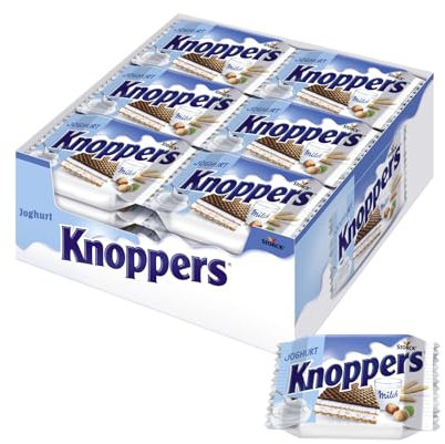 Knoppers Joghurt – 24 x 25 g – Gefüllte Waffelschnitten mit Joghurt- und Nougatcreme, Haselnüssen und Kakao