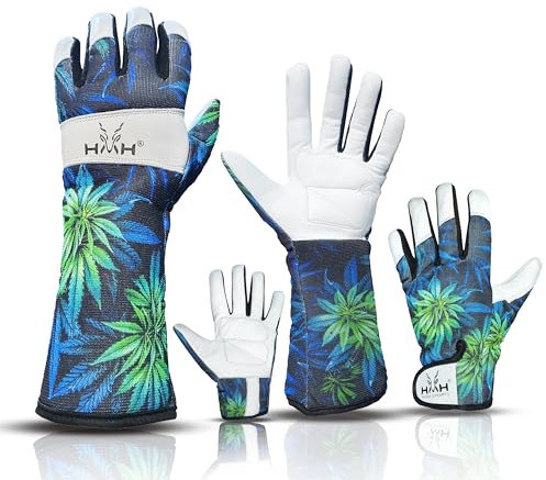 Thorn-Proof Heavy-Duty Leather Safety Gloves for Men and Women - Dexterity-Friendly for Gardening, Builders, Mechanics (Large, Green-Long)